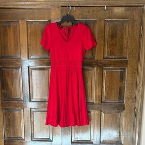 Talbots Flutter Sleeve Fit & Flare Red Knit Dress Size SP Small Petite Party